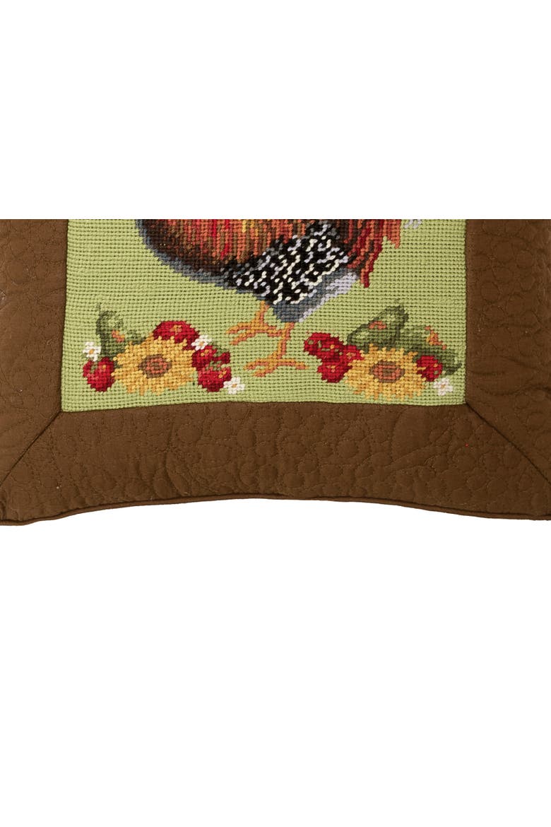 Rooster And Sunflower Needlepoint Accent Pillow, Alternate, color, Brown