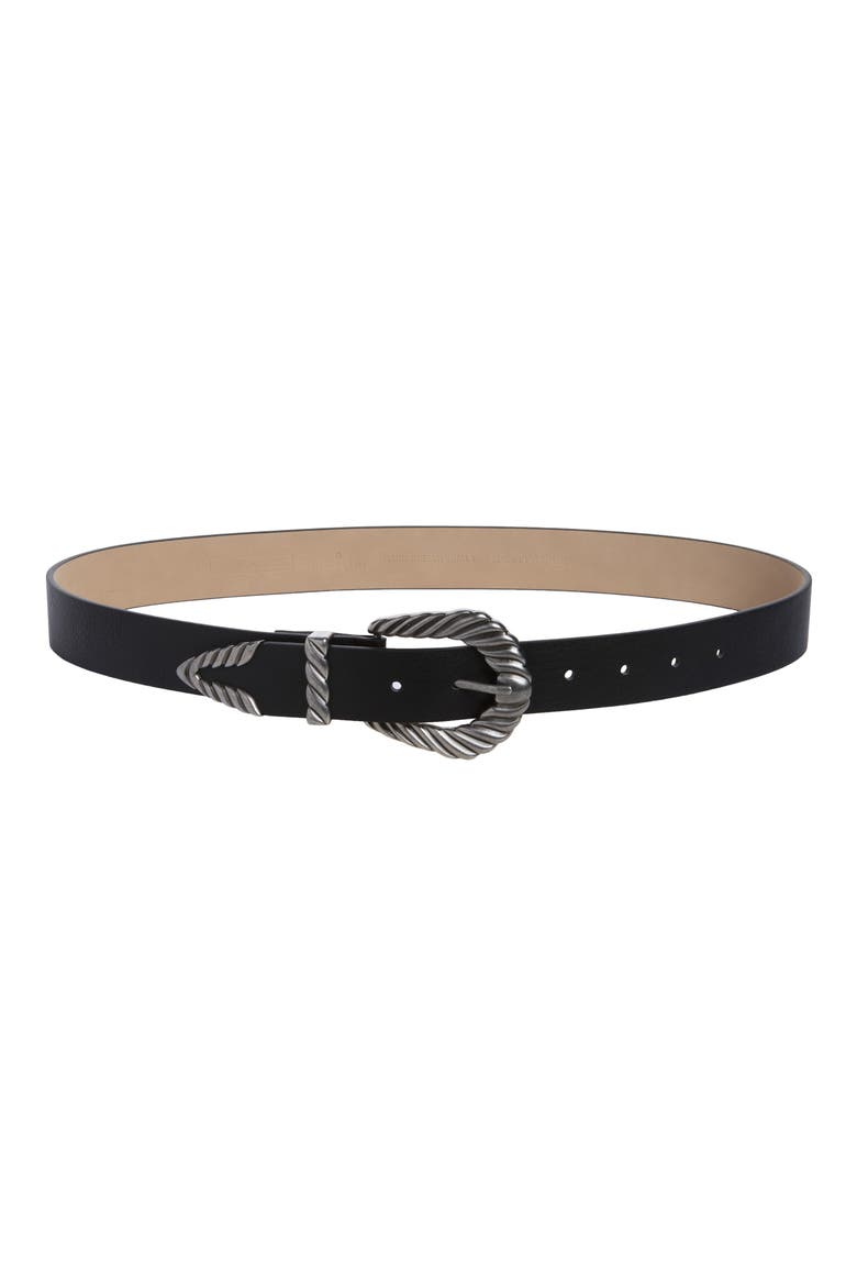 Faux Leather Horseshoe Buckle Belt, Main, color, BLACK