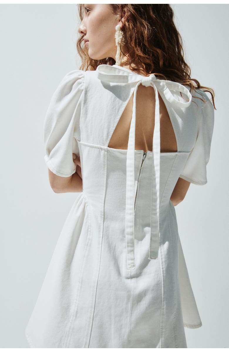 H&M Flared-skirt denim dress, Alternate, color, Cream