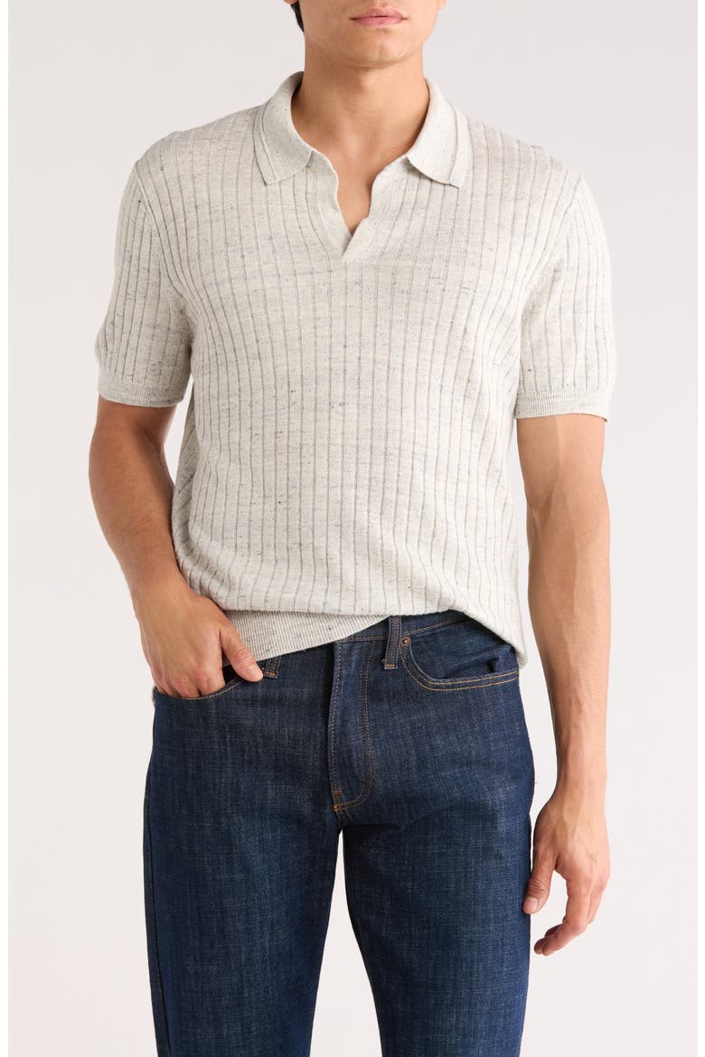 Heathered Rib Knit Polo, Main, color, LIGHT GREY LINEN