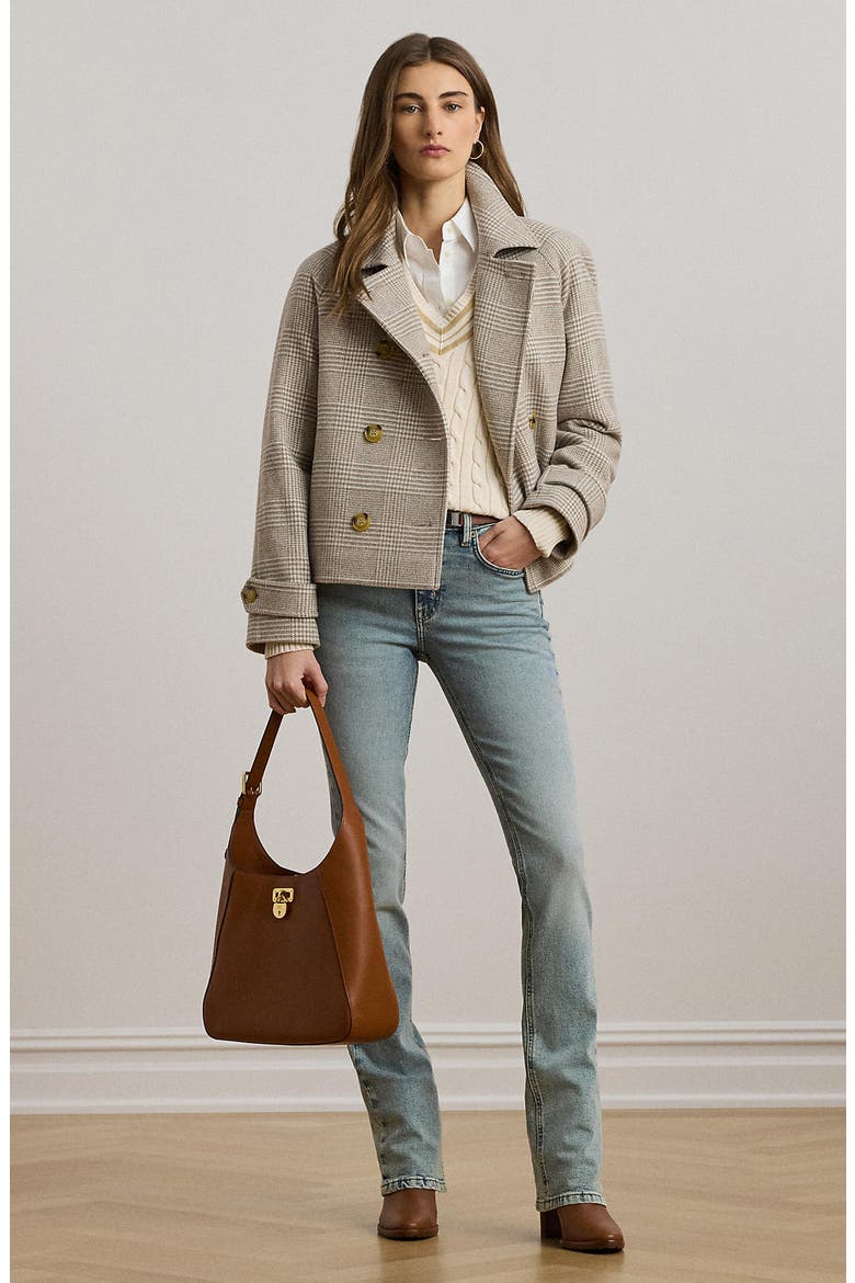 Double Breasted Wool Blend Crop Coat, Alternate, color, CAMEL/ CREAM