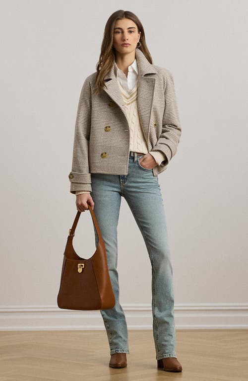 Ralph Lauren Lauren  Double Breasted Wool Blend Crop Coat In Gray