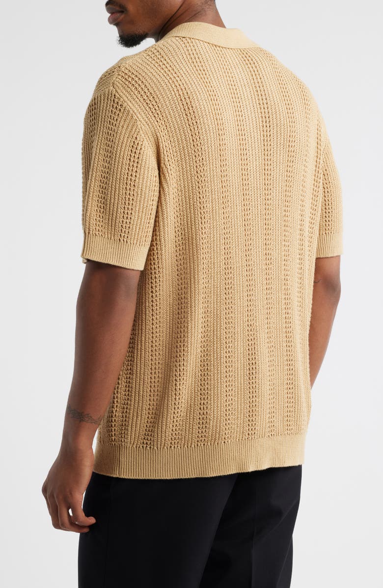 Open Edit Short Sleeve Polo Sweater, Alternate, color, Tan Starfish