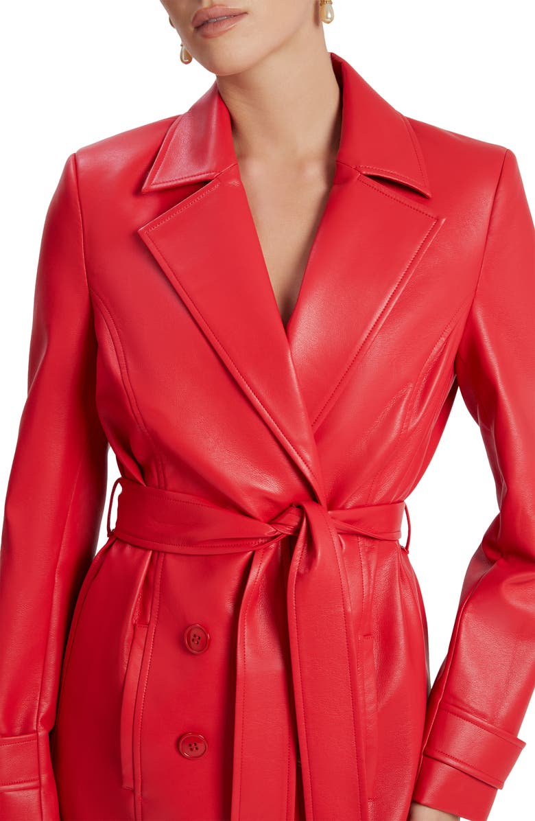 Bardot Faux Leather Trench Coat, Alternate, color, Famous Red