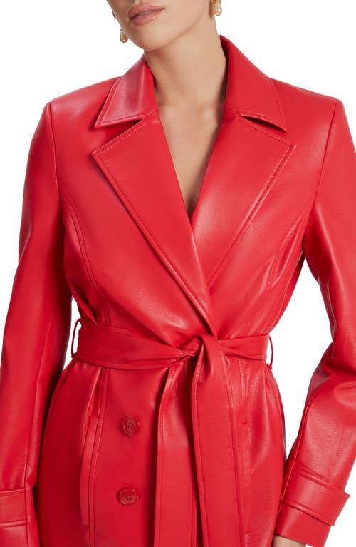 Bardot Faux Leather Trench Coat In Famous Red