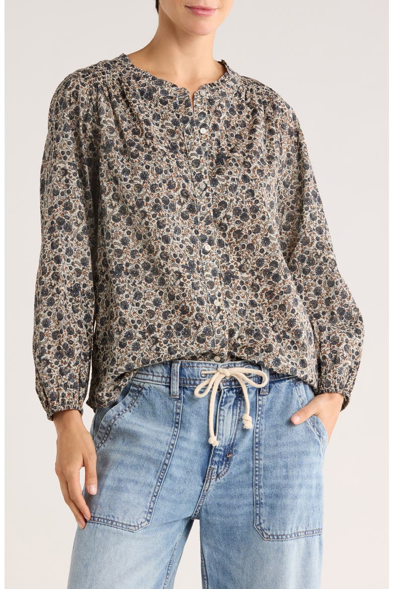 Floral Long Sleeve Button-Up Top, Main, color, GREY FLORAL