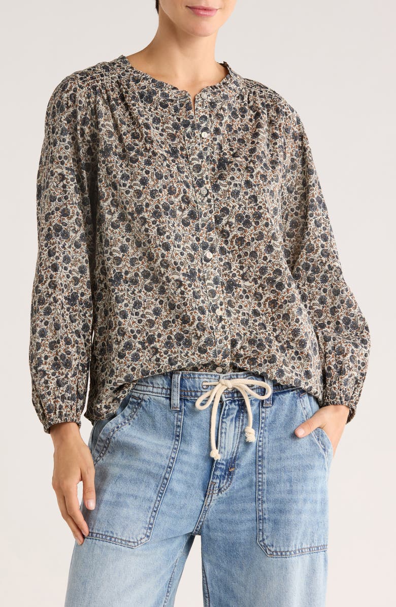 Lucky Brand Floral Long Sleeve Button-Up Top, Main, color, Grey Floral