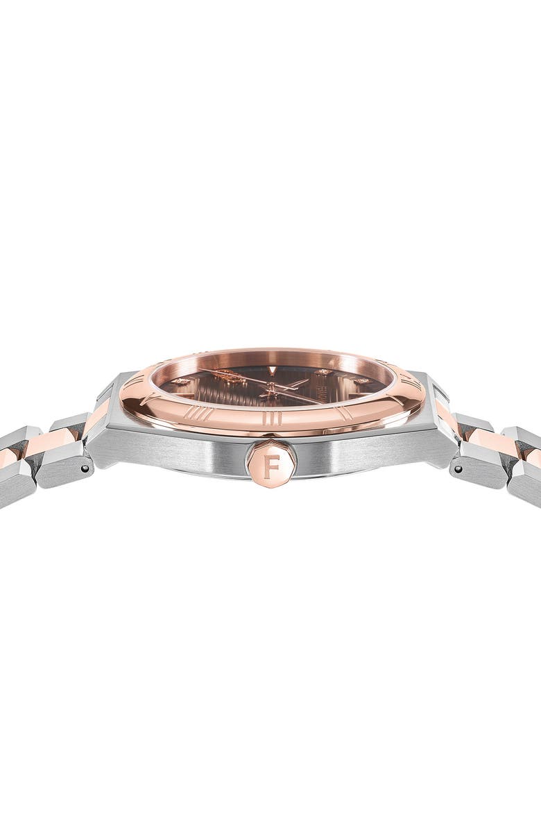 FERRAGAMO Vega Upper East Two-Tone Bracelet Watch, 40mm, Alternate, color, Black/ Rose Gold/ Silver