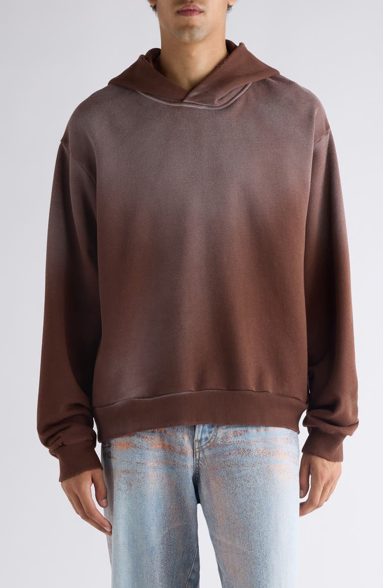 Acne Studios Stockholm Oversize Distressed Graphic Hoodie, Main, color, Chocolate Brown