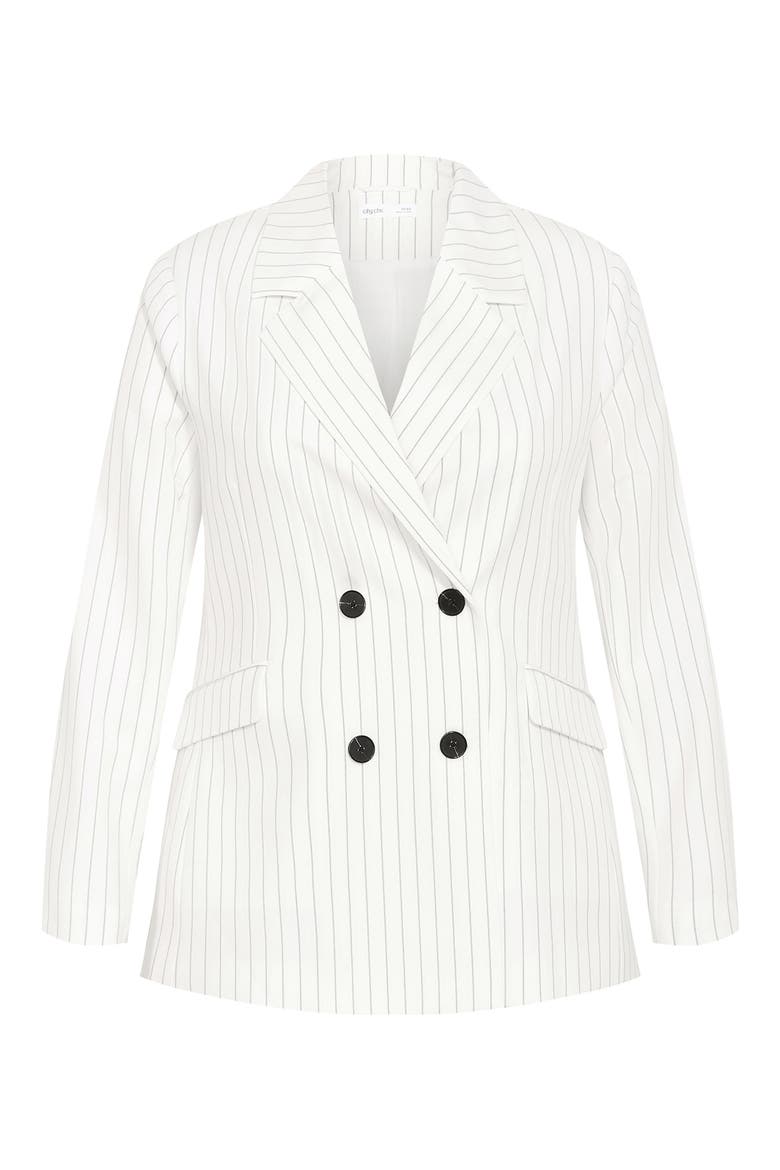 Pinstripe Double Breasted Jacket, Alternate, color, IVORY PINSTRIPE