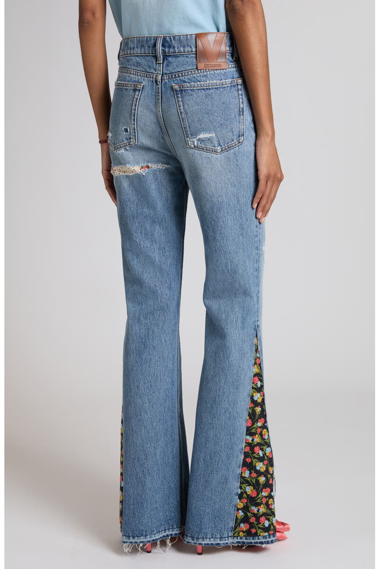 Tasche Patched & Distressed Flare Leg Jeans, Alternate, color, DENIM