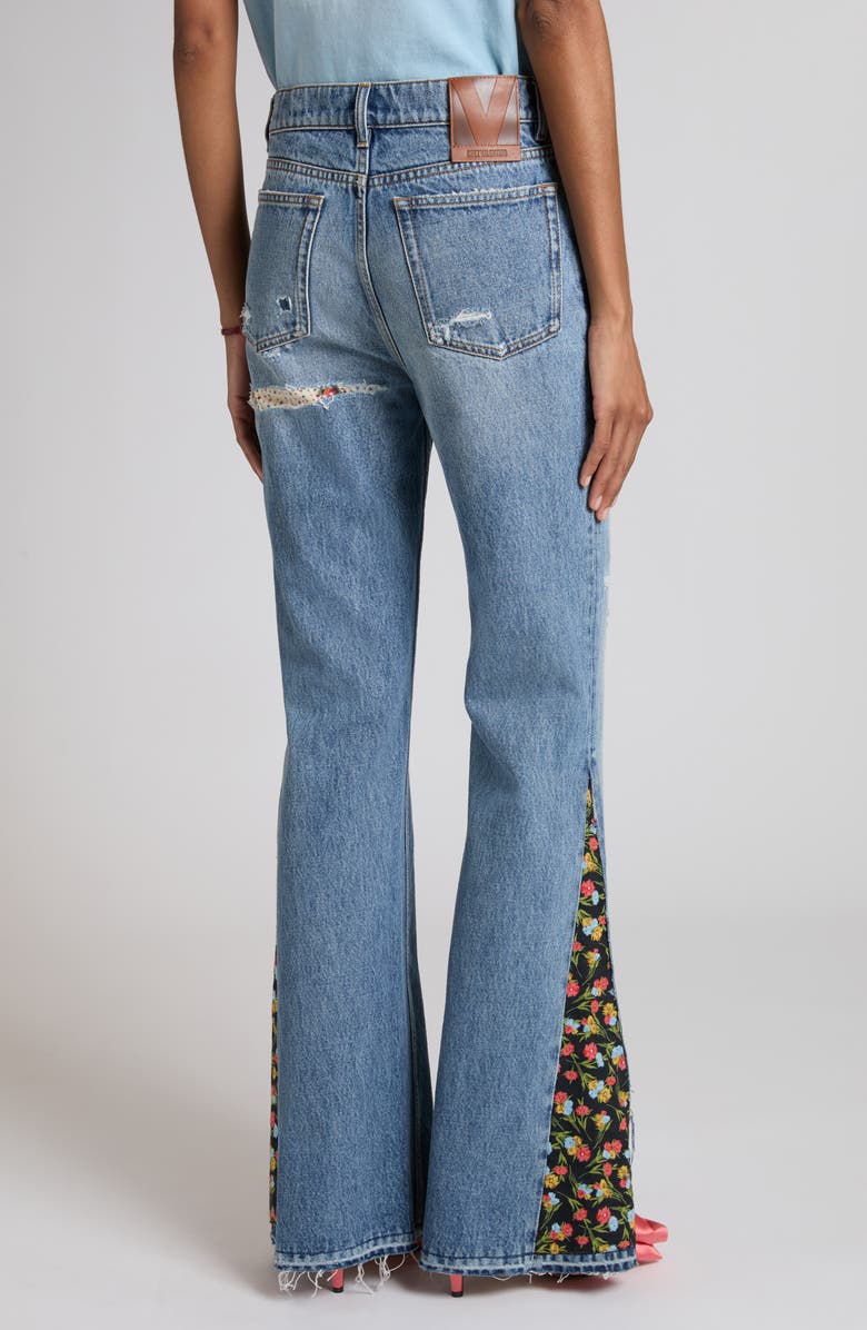 Valentino Tasche Patched & Distressed Flare Leg Jeans, Alternate, color, Denim