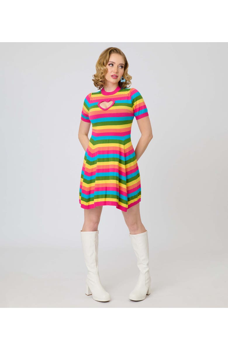 Smak Parlour Heart Cutout Flare Dress, Main, color, Pink W/ Rainbow Stripe