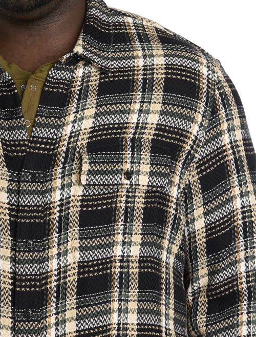 Lucky Brand Herringbone Textured Plaid Sport Shirt In Black