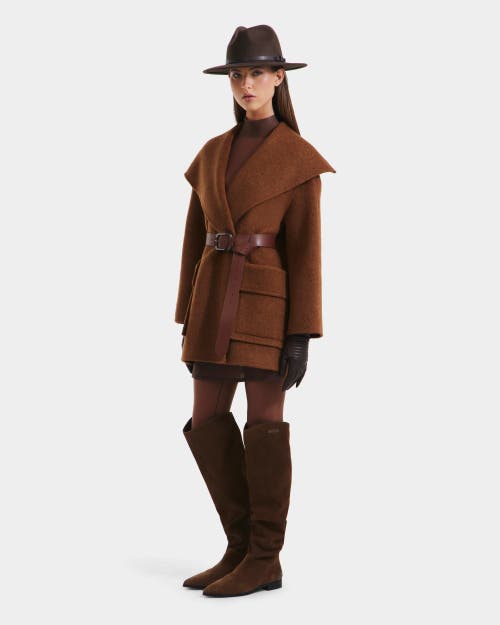 Rudsak Lucia Textured Wool Wrap Mid-length Coat In Brown