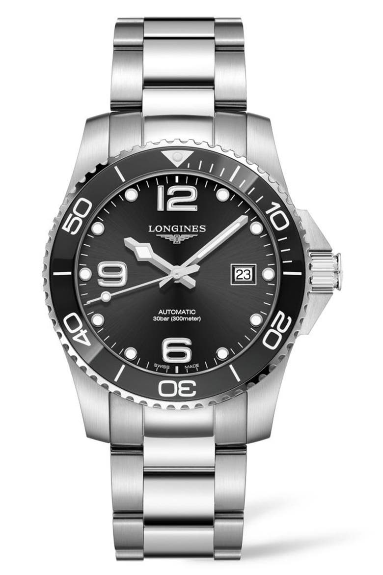 HydroConquest Automatic Bracelet Watch, 41mm, Main, color, BLACK