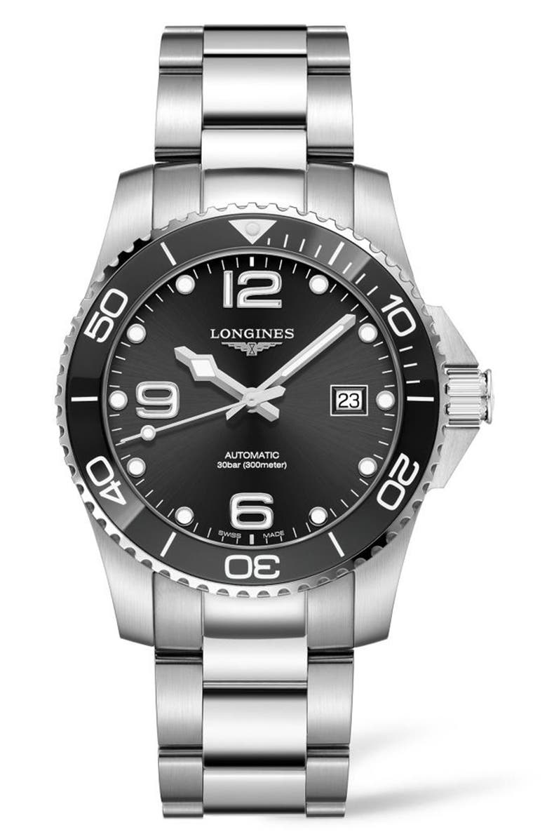 Longines HydroConquest Automatic Bracelet Watch, 41mm, Main, color, Black