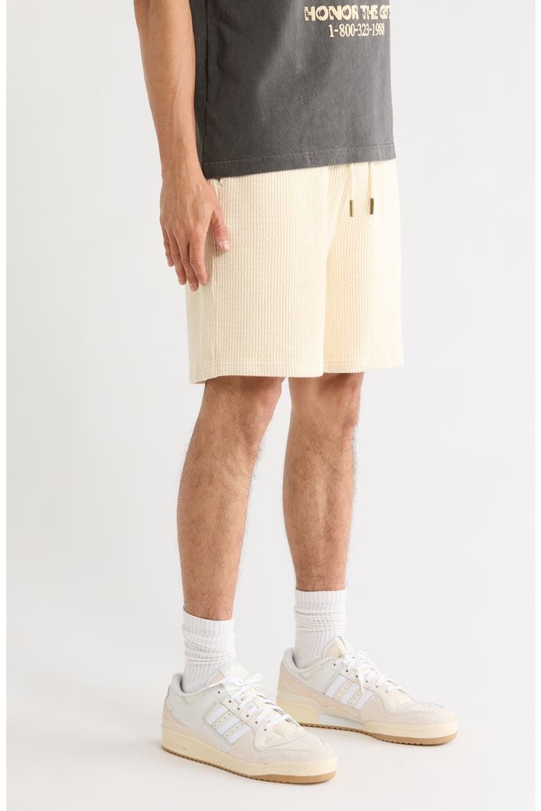 Rib Knit Stretch Cotton Blend Drawstring Shorts, Alternate, color, BONE