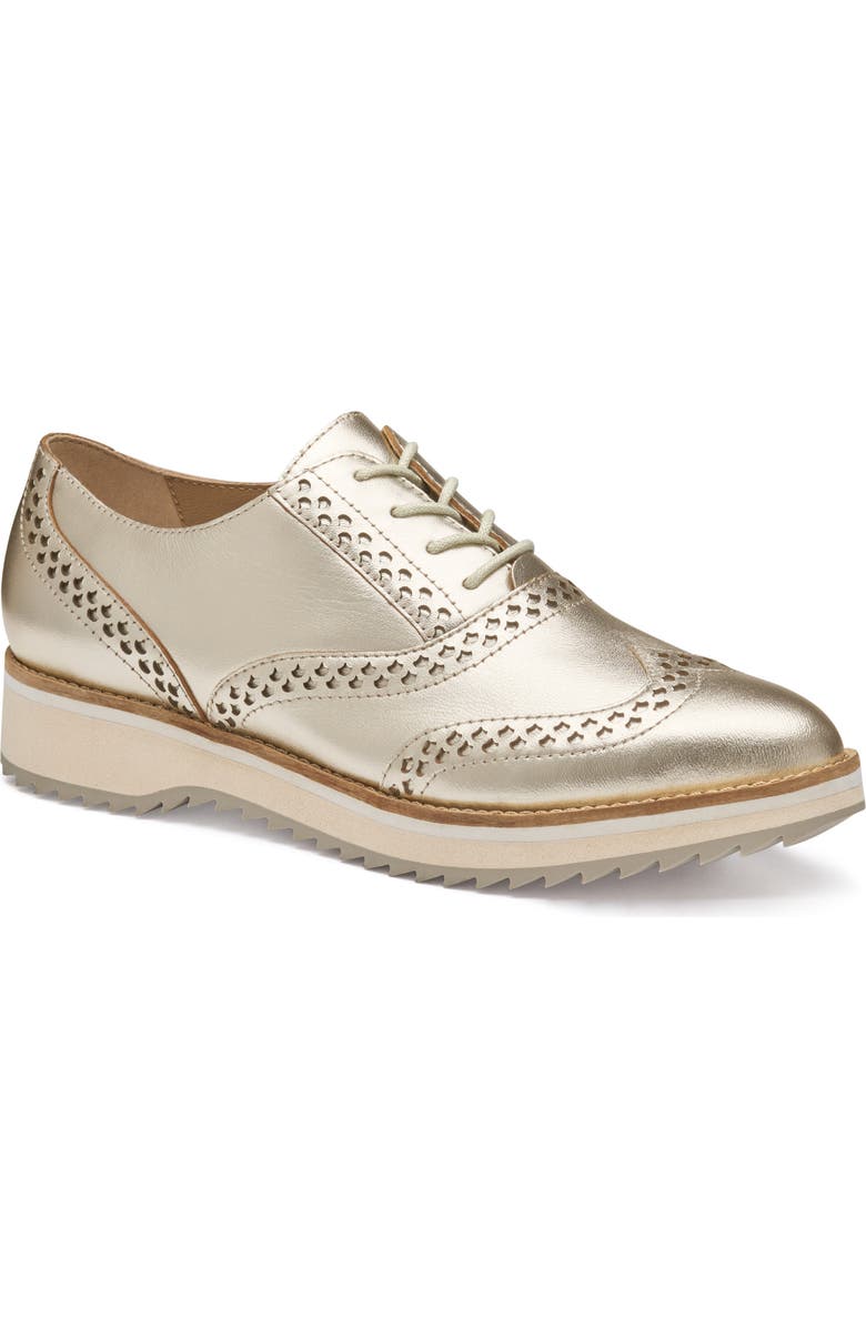 Johnston & Murphy Ulyssa Wingtip Platform Oxford, Main, color, Gold Metallic Sheepskin