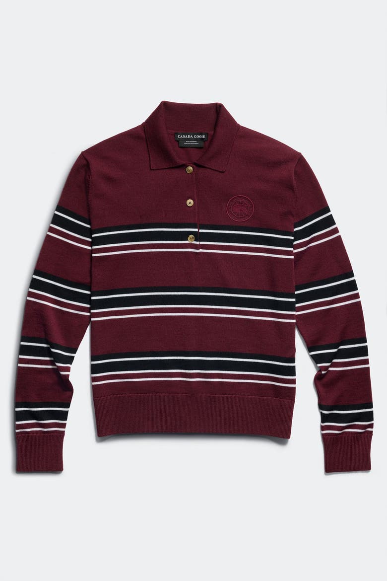Melrose Striped Knit Long Sleeve Polo, Main, color, Vermillion/Black