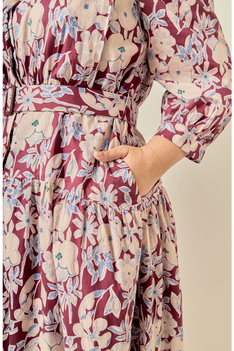 Floral Cotton Midi Shirtdress, Alternate, color, BURGUNDY/ BLUE
