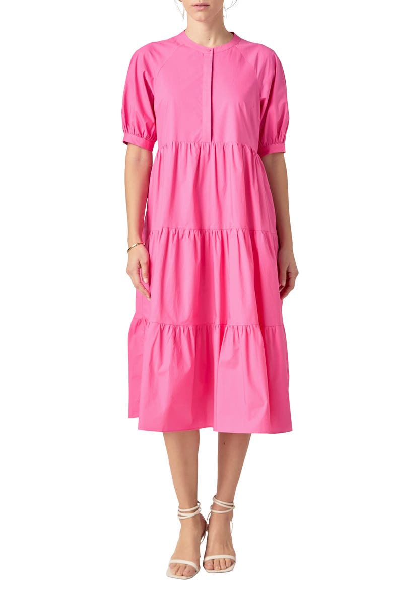 Puff Sleeve Dress, Main, color, HOT PINK