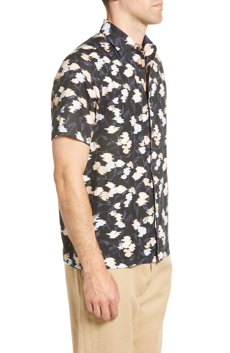 Ted Baker London Hadrian Abstract Floral Short Sleeve Linen Button-Up Shirt, Alternate, color,