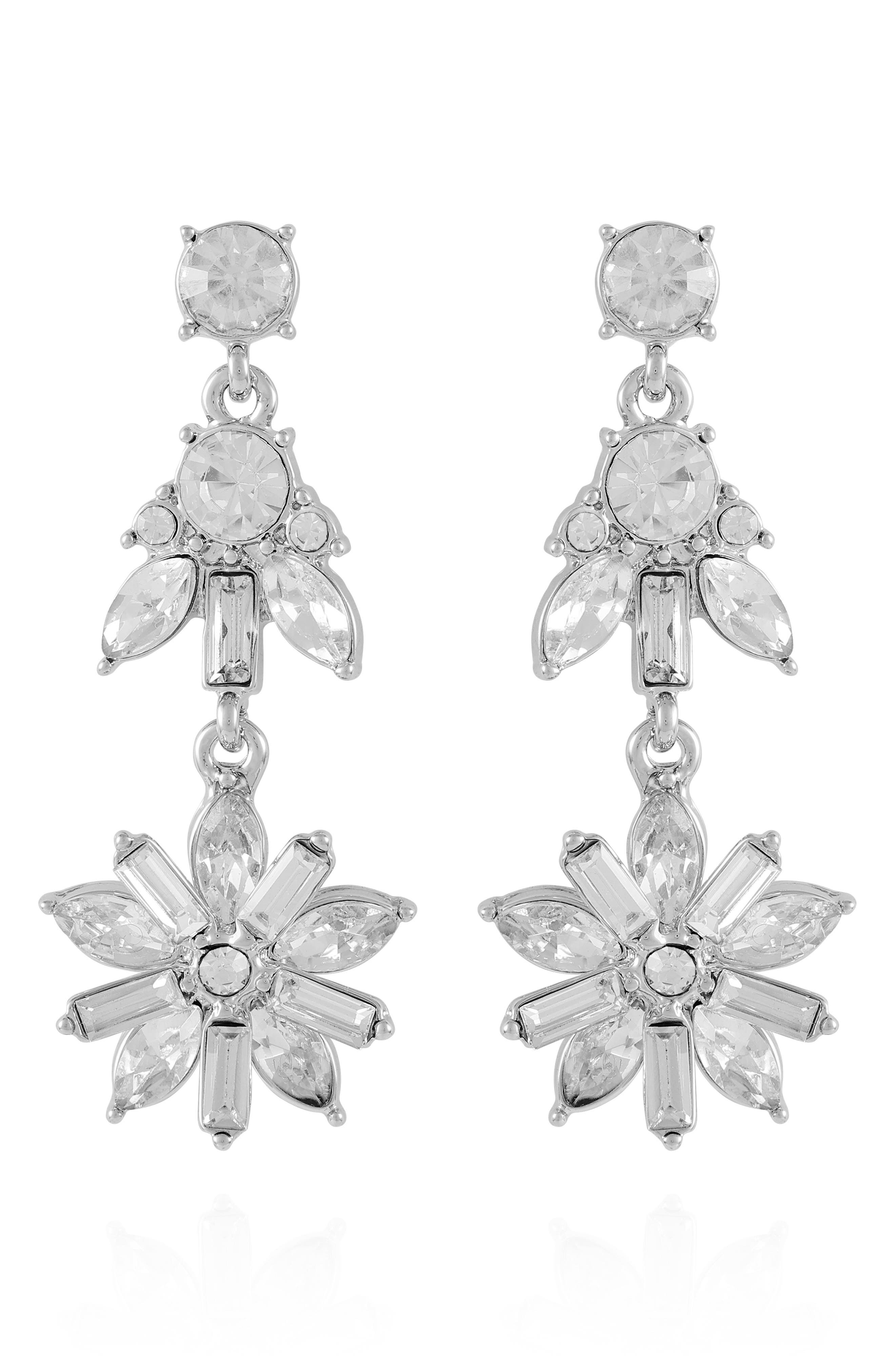 T Tahari Crystal Clip-On Drop Earrings