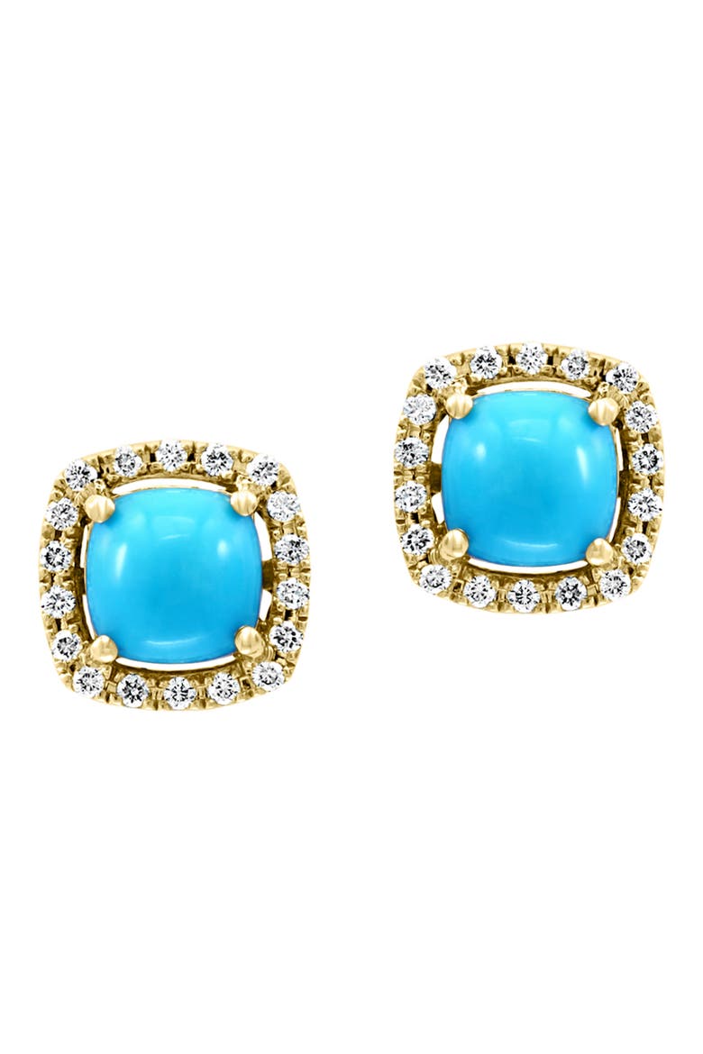 14K Yellow Gold Turquoise & Diamond Stud Earrings, Main, color, BLUE