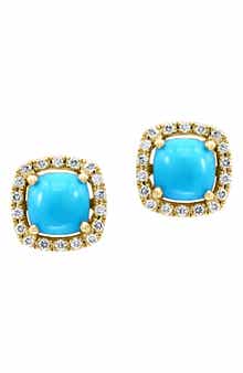 EFFY 14K Yellow Gold Turquoise & Diamond Stud Earrings