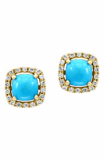 14K Yellow Gold Turquoise & Diamond Stud Earrings