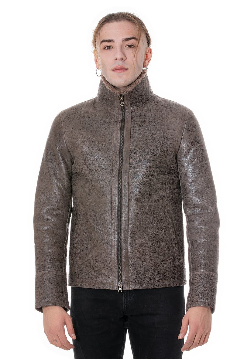 Furniq UK Daniel Patterned Shearling Jacket, Main, color, Taupe Brown