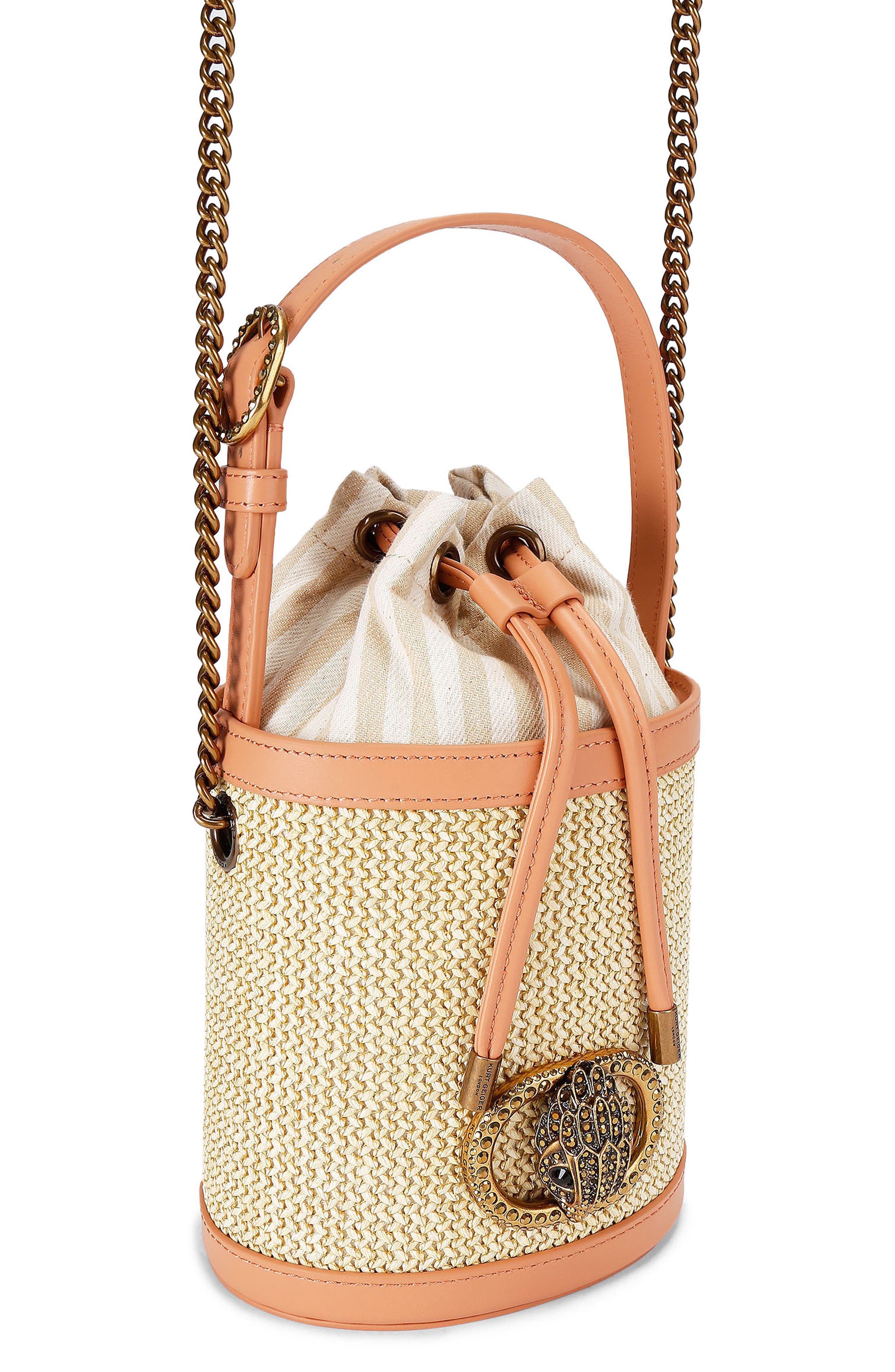 Kurt Geiger London Small Chelsea Round Woven Bucket Bag, Alternate, color, Open Beige