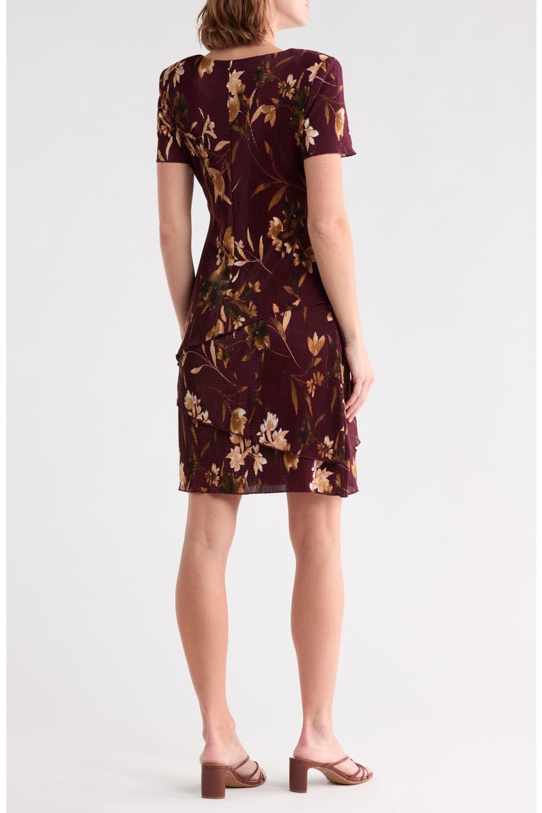 Tiered Plissé Short Sleeve Dress, Alternate, color, CABERNET