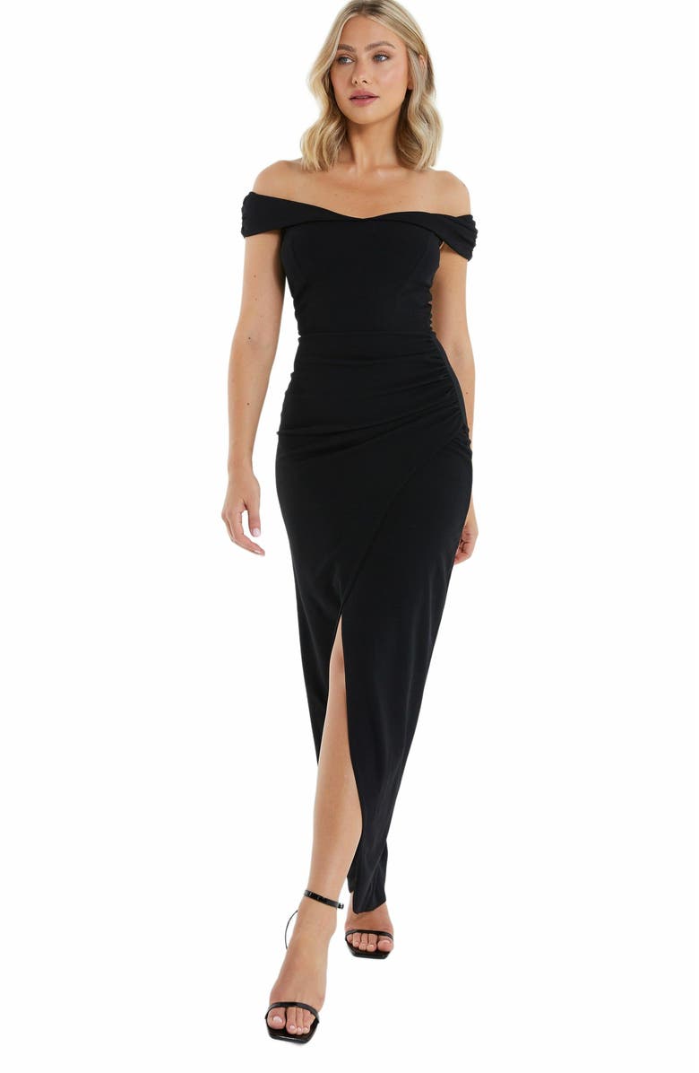 QUIZ Bardot High Slit Maxi Dress, Main, color,