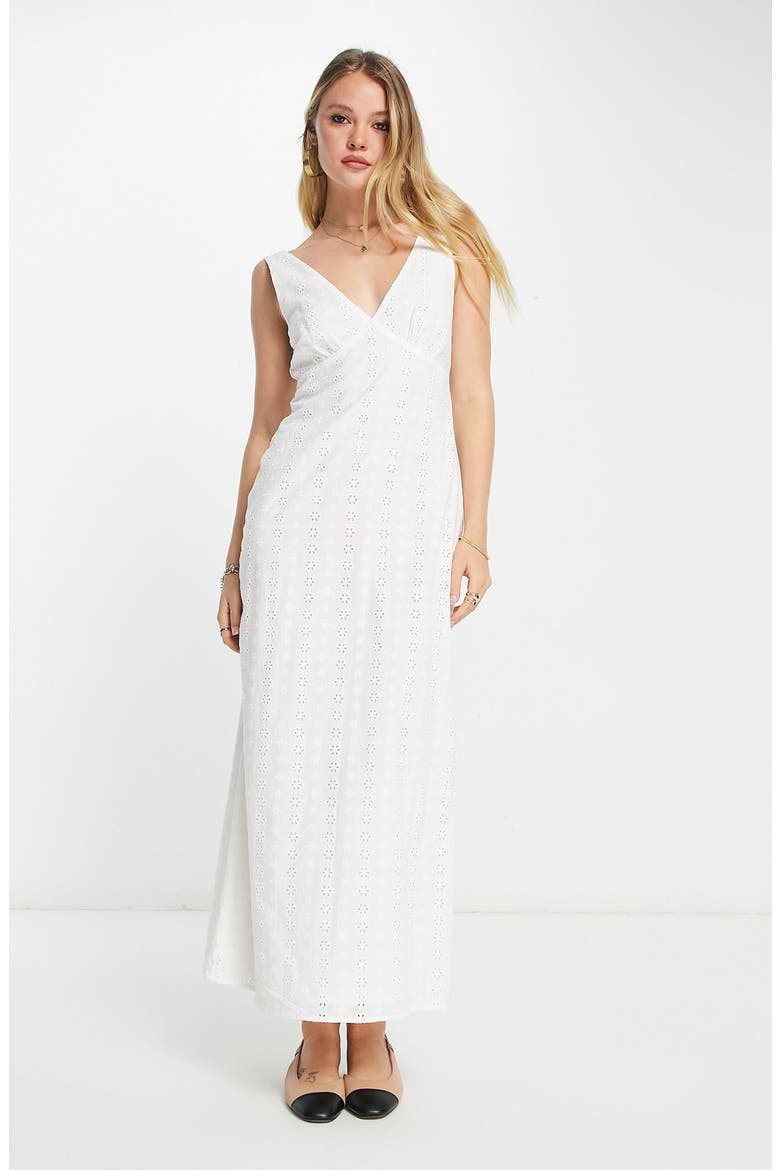 Broderie Maxi Dress, Main, color, WHITE