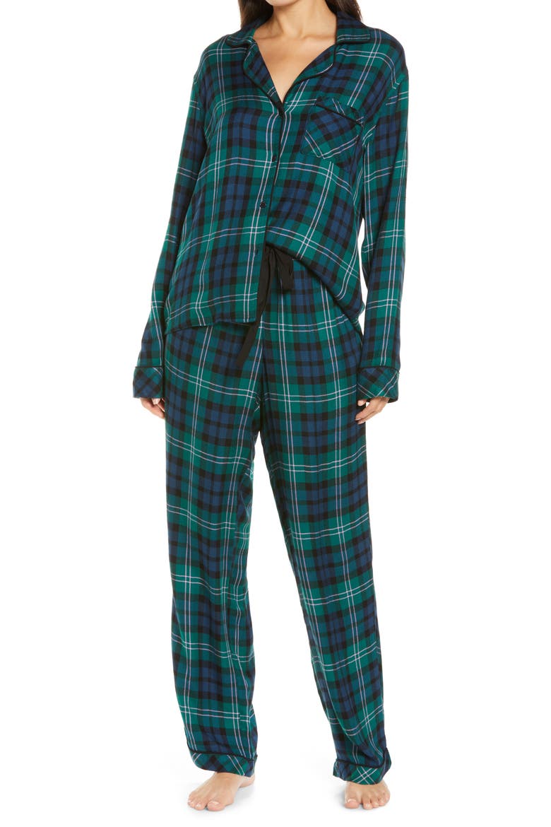 Clara Plaid Pajamas, Main, color, MIDNIGHT EMERALD BLUE