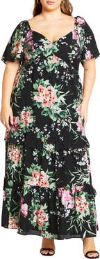 City Chic Marci Tiered Print Maxi Dress
