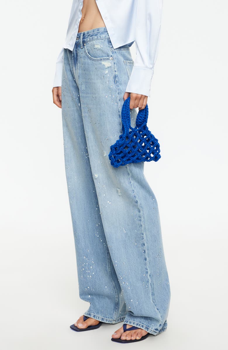 LIONESS Diamante Wide Leg Jeans, Alternate, color, Light Denim