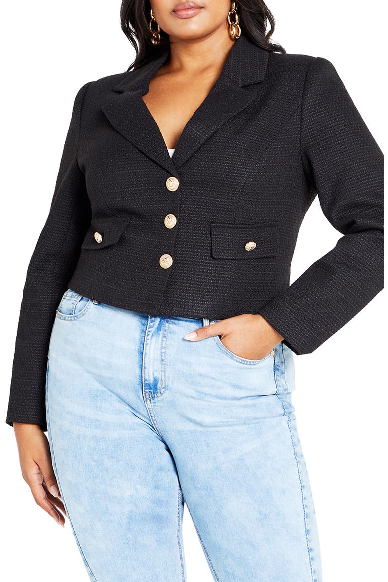 Regina Bouclé Crop Jacket, Main, color, BLACK