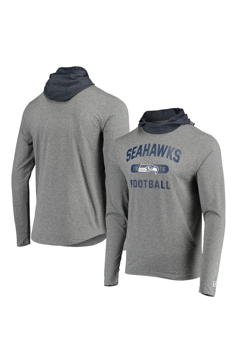New Era Men's New Era Gray/College Navy Seattle Seahawks Active Block Hoodie Long Sleeve T-Shirt, Main, color,