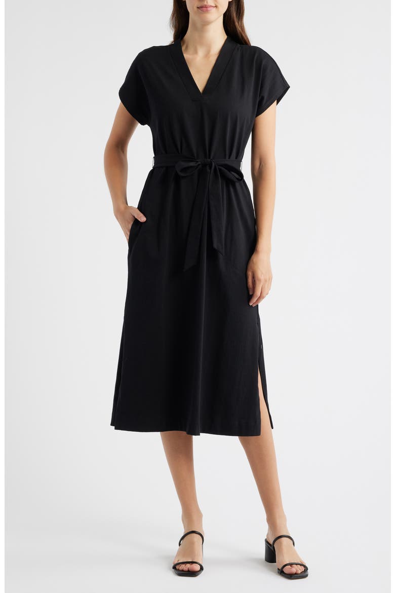 Islandscape Cotton Jersey Midi Dress, Main, color, BLACK