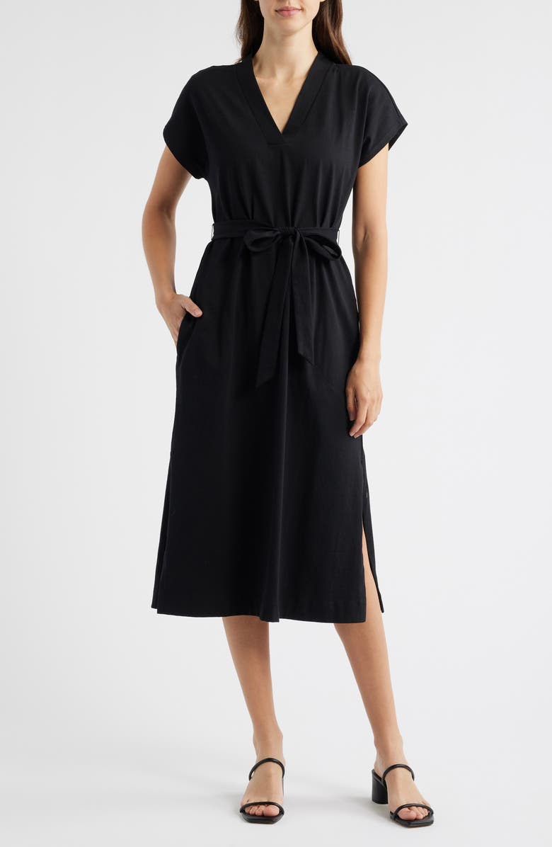 Tommy Bahama Islandscape Cotton Jersey Midi Dress, Main, color, Black