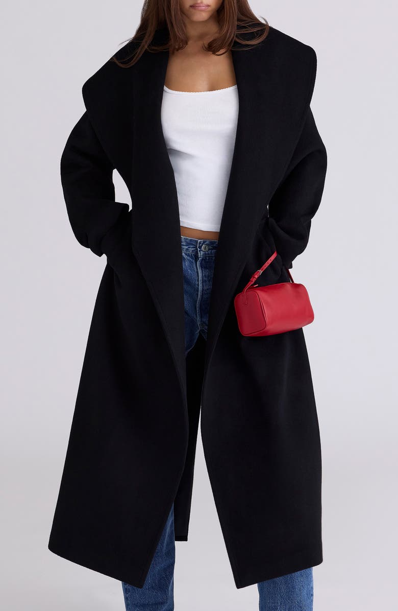 HOUSE OF CB Cocoon Wool Blend Shawl Collar Coat, Alternate, color, Black