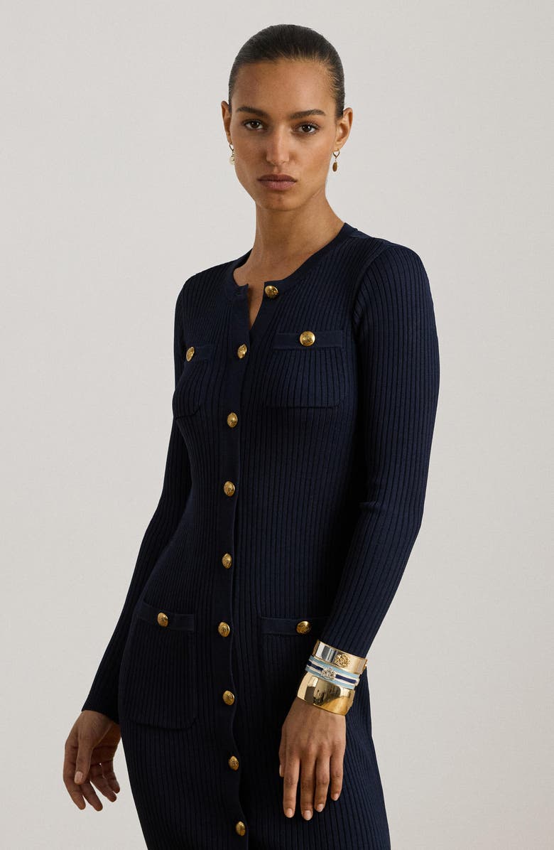 Lauren Ralph Lauren Chaynen Long Sleeve Rib Body-Con Minidress, Alternate, color, Lauren Navy