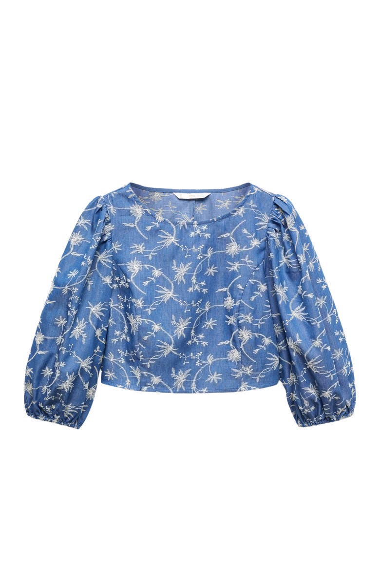 MANGO Embroidered Puff Sleeve Top, Alternate, color,