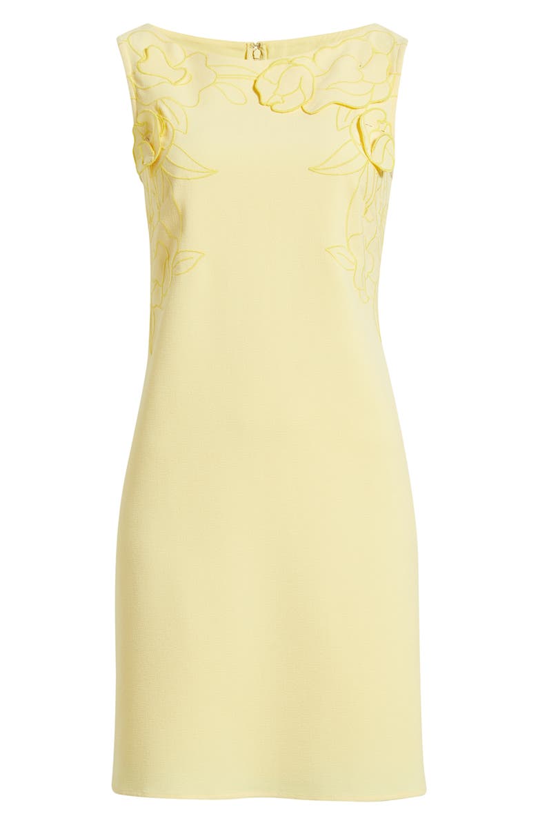 Vince Camuto Floral Appliqué Sleeveless Crepe Sheath Dress, Alternate, color, Buttercup