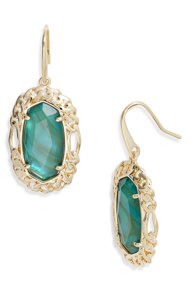 Kendra Scott Dani Figaro Frame Drop Earring, Main, color, Gold Deep Aqua Illusion