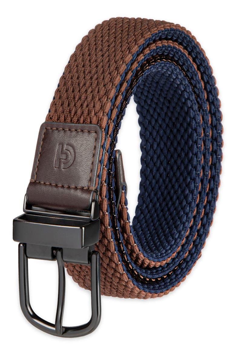 Reversible Stretch Web Belt, Main, color, BROWN/ NAVY