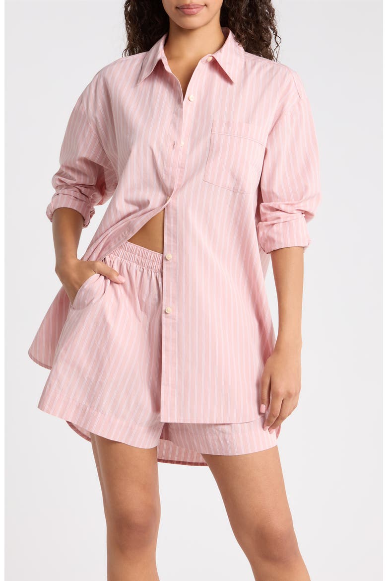 Oversize Stripe Cotton Short Pajamas, Main, color, PINK PUFF- WHITE VALLEY STRIPE